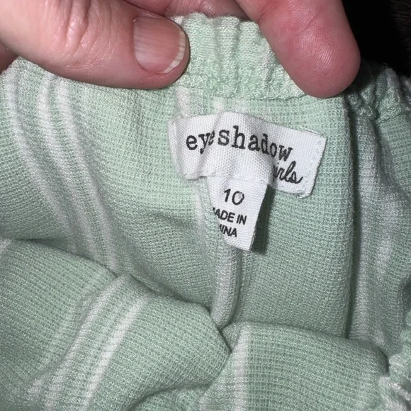 Girls Size 10 Mint Green Stripe Off Shoulder Ruffle Jumpsuit Wide Leg Romper - Picture 3 of 5